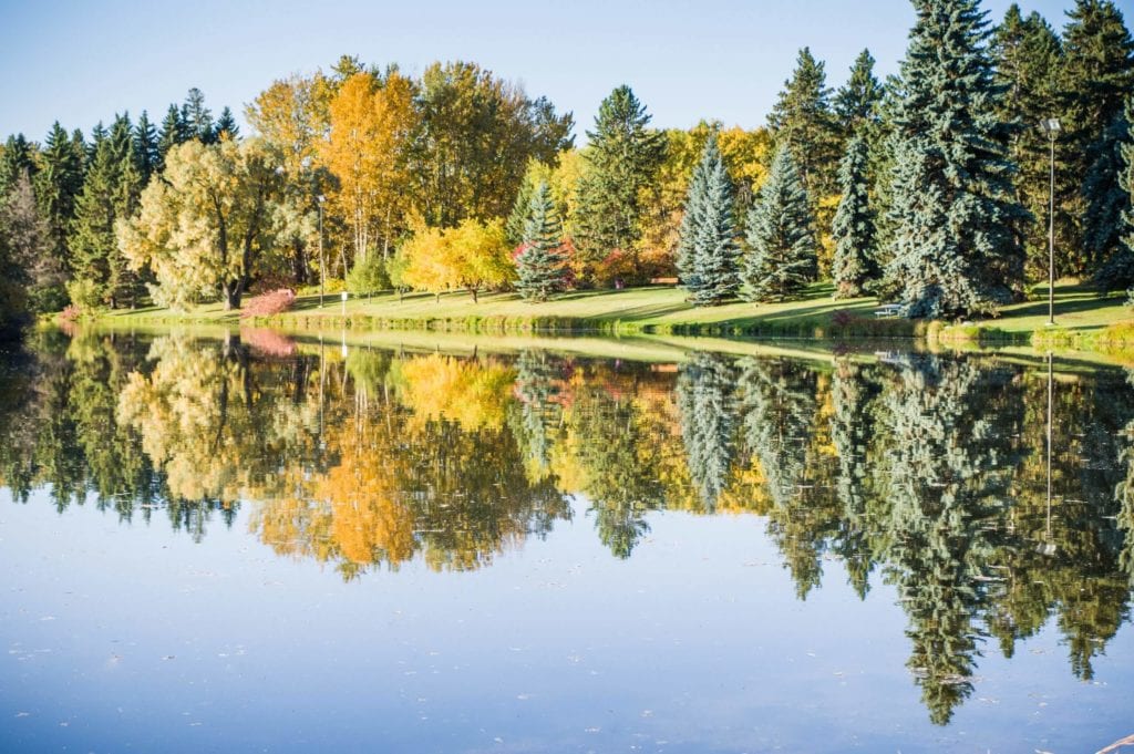 Autumn arrives in Hawrelak Park, Edmonton.